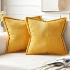 MIULEE Decorative Throw Pillow Covers for Couch Bed Livingroom 18x18 Inch Set of 2 Beige Boho Accent Throw Pllows Broadside Striped Patchwork Soft Corduroy Pillowcases