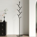 Tree Branch-Look Coat Rack Freestanding with 6 Hooks & Sturdy Marble base Metal Clothes Hanger Stand for Entryway/Mudroom/Bedroom/Hallway/Home Office (Matte black)