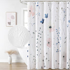 Watercolor Floral Shower Curtain, 3D Embossed Butterflies Grey Beige Flower Bathroom Curtains, Minimalist White Cloth Bath Curtain, Waterproof Fabric Textured Shower Curtain Set with Hooks, 72x72