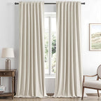 100% Blackout Linen Curtains for Bedroom, Ivory Solid Luxury Decor Thermal Insulation Room Darkening Drapes for Living Room Nursery Back Tab Rod Pocket 42 x 84 Inches, 2 Panels