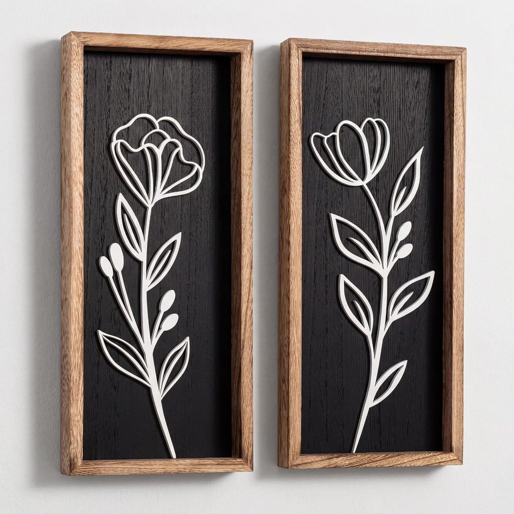 3D Floral Green Wall Art (Set of 2) Lightweight, Wooden Ready-to-Hang Boho Framed Wall Art for Bathroom, Bedroom, Living Room or Office – Premium Sage Green Farmhouse Decor – Gift-Boxed