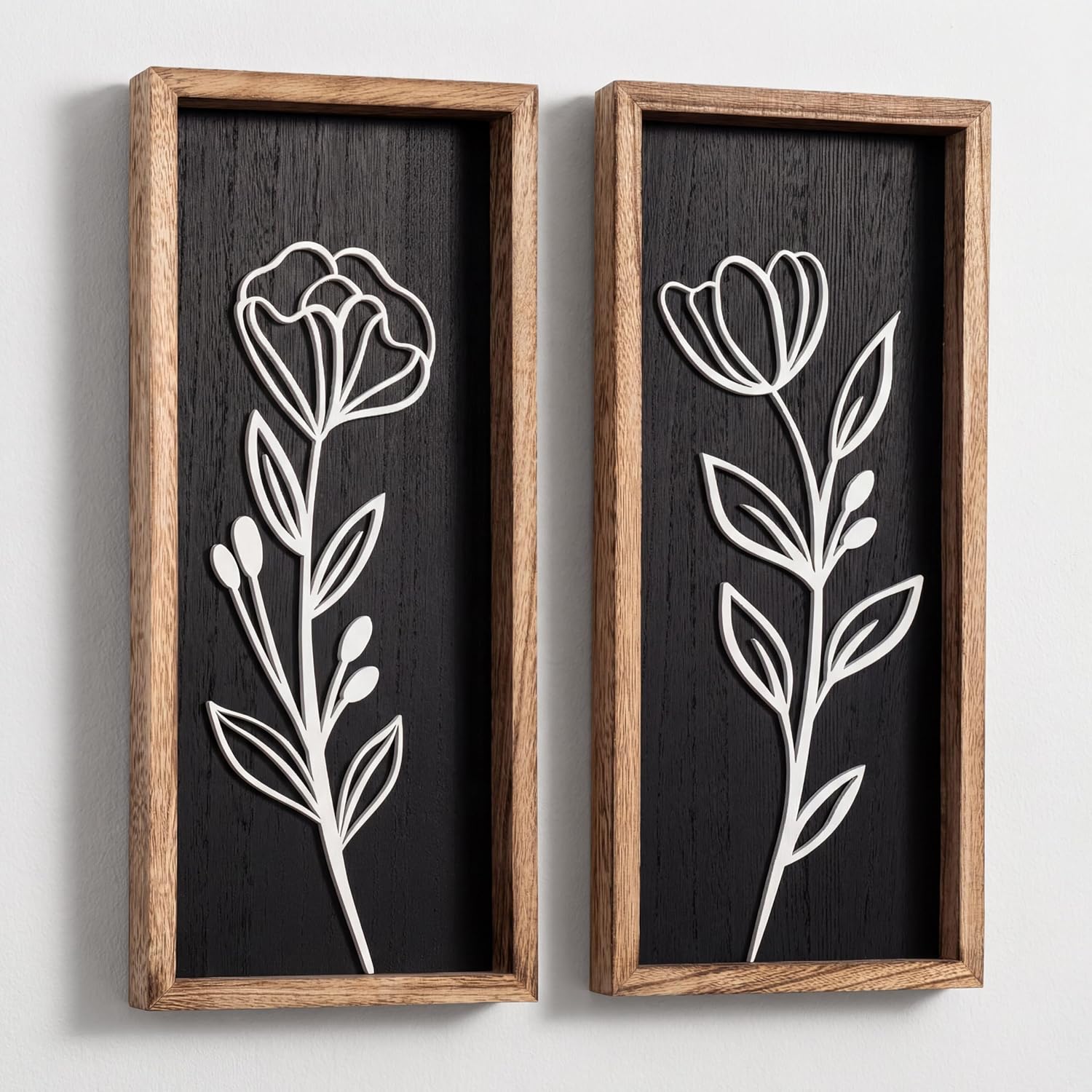 3D Floral Green Wall Art (Set of 2) Lightweight, Wooden Ready-to-Hang Boho Framed Wall Art for Bathroom, Bedroom, Living Room or Office – Premium Sage Green Farmhouse Decor – Gift-Boxed
