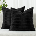 MIULEE Pack of 2 Corduroy Decorative Throw Pillow Covers 18x18 Inch Soft Boho Striped Pillow Covers Modern Farmhouse Home Decor for Sofa Living Room Couch Bed Cream White
