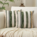 Aeckself Boho Throw Pillow Covers 18x18 Inch Set of 2, Farmhouse Decorative Striped Square Pillow Covers Chenille Tufted Pillow Cases Accent Neutral Pillowcase for Living Room Couch Bed, Orange White