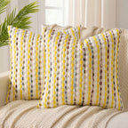 ANRODUO Pack of 2 Boho Decorative Throw Pillow Covers 18x18 Farmhouse Cushion Case Striped Chenille Pillow Cases Square Pillow Covers Accent Neutral Pillowcase for Sofa Couch Bed, Olive Green Stripe
