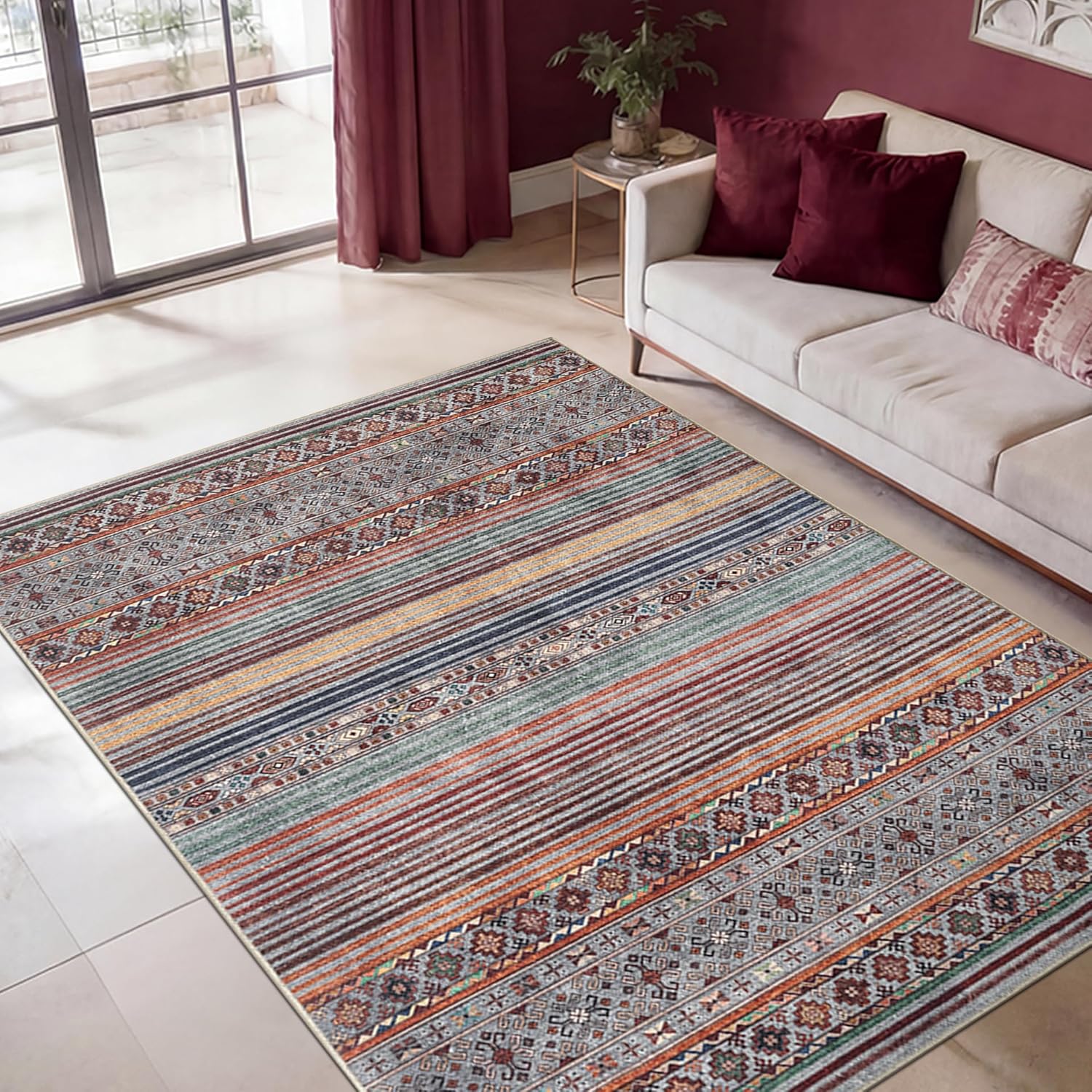 2x3 Rug - Machine Washable Entry Rug with Non-Slip Backing, Ideal for Enteryway, Kitchen, Bathroom, Laundry Room - Vintage, Easy Clean, Durable, Low Pile Rug - (2' x 3')