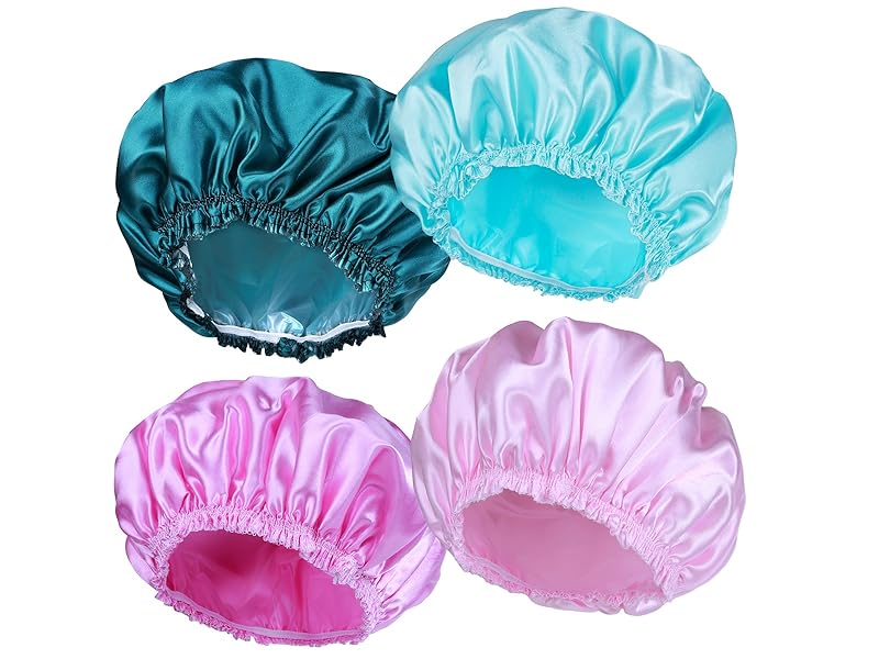 4 PCS Shower Caps for Women, Elastic and Reusable Bath Caps, Double Waterproof Layers Shower Cap, Bathing Shower Caps, Environmental Protection Hair Bath Hat - Printed Color