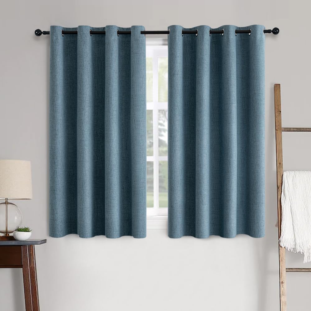 100% Blackout Linen Textured Curtains for Bedroom Solid Thermal Insulated Natural Beige Grommet Room Darkening Curtains & Drapes Luxury Decor for Living Room Nursery 52 x 84 Inch (2 Panels)