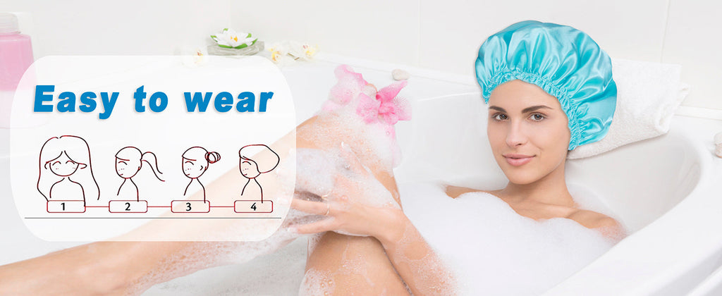4 PCS Shower Caps for Women, Elastic and Reusable Bath Caps, Double Waterproof Layers Shower Cap, Bathing Shower Caps, Environmental Protection Hair Bath Hat - Printed Color