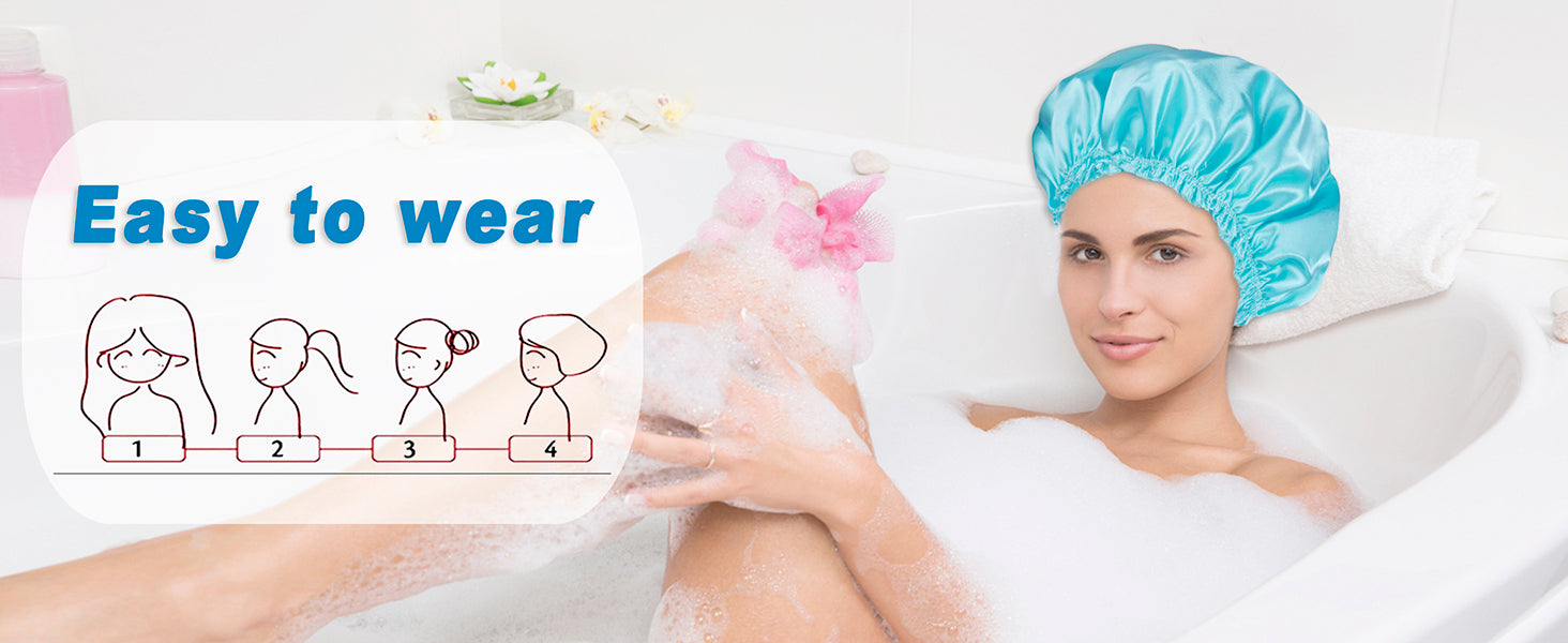 4 PCS Shower Caps for Women, Elastic and Reusable Bath Caps, Double Waterproof Layers Shower Cap, Bathing Shower Caps, Environmental Protection Hair Bath Hat - Printed Color
