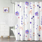 Watercolor Floral Shower Curtain, 3D Embossed Butterflies Grey Beige Flower Bathroom Curtains, Minimalist White Cloth Bath Curtain, Waterproof Fabric Textured Shower Curtain Set with Hooks, 72x72