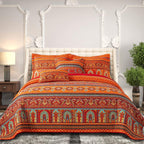 Farmhouse Cotton Quilts Queen Size for Fall - Lightweight Patchwork Autumn Bedspread Set for Bed Coverlet - Highly-Woven Soft Reversible Bed Spread for All Seasons (Floral Orange) 3 Pieces