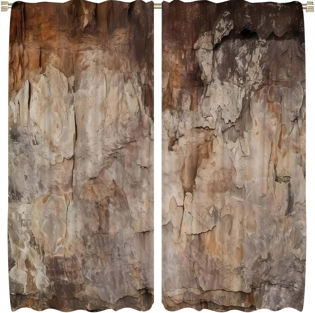 21x54Inch Rock Texture Curtains Nature Stone Pattern Design Semi Sheer Window Treatments Bedroom Living Room Rustic Cabin Home Decoration Voile Drapes 2 Panels Rod Pocket Polyester