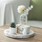 Candle Plate Holder Tray: Round White Wood Decorative Tray Decor - Rustic Farmhouse CoffeeTable Decor - Tealight Pillar Trays for Home Decor