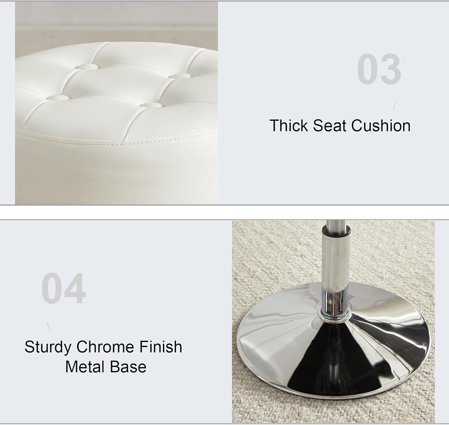 White Vanity Chair for Makeup Room Round Ottoman Tufted PU Leather Makeup Chair Vanity Stools for Bathroom Height Adjustable 360 Swivel