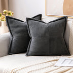 MIULEE Decorative Throw Pillow Covers for Couch Bed Livingroom 18x18 Inch Set of 2 Beige Boho Accent Throw Pllows Broadside Striped Patchwork Soft Corduroy Pillowcases