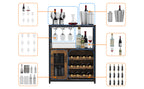 3-Tier Wine Bar Cabinet with Detachable Wine Rack and Storage Space, Buffet Cabinet with Glass Holder and Mesh Door, for Kitchen, Living Room and Bar .Rustic Brown.
