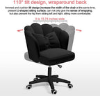 Chair with Bow Cushion Velvet Vanity Chair with Wheels, Upholstered Home Office Chair for Girls Women, Mid-Back Swivel Computer Task Chairs for Living Room Bedroom