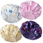 4 PCS Shower Caps for Women, Elastic and Reusable Bath Caps, Double Waterproof Layers Shower Cap, Bathing Shower Caps, Environmental Protection Hair Bath Hat - Printed Color