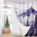 3 in 1 Shower Curtain Set, DarkGreen Misty Pine Forest Fabric Shower Curtain with PEVA Liner and Double Sided Hooks, Bathroom Curtain Waterproof 72x72