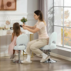 Small Vanity Chair, 360 Swivel Vanity Stool with Folding Back for Teenager, Comfy Teddy Ottoman Stool for Bedroom, Dressing Room, Teddy Fabric, White