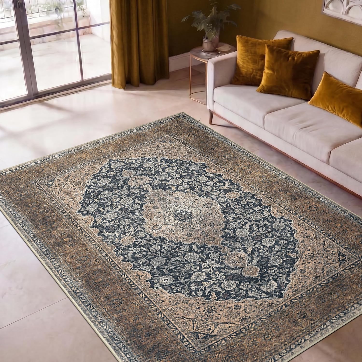 2x3 Rug - Machine Washable Entry Rug with Non-Slip Backing, Ideal for Enteryway, Kitchen, Bathroom, Laundry Room - Vintage, Easy Clean, Durable, Low Pile Rug - (2' x 3')