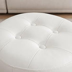 White Vanity Chair for Makeup Room Round Ottoman Tufted PU Leather Makeup Chair Vanity Stools for Bathroom Height Adjustable 360 Swivel