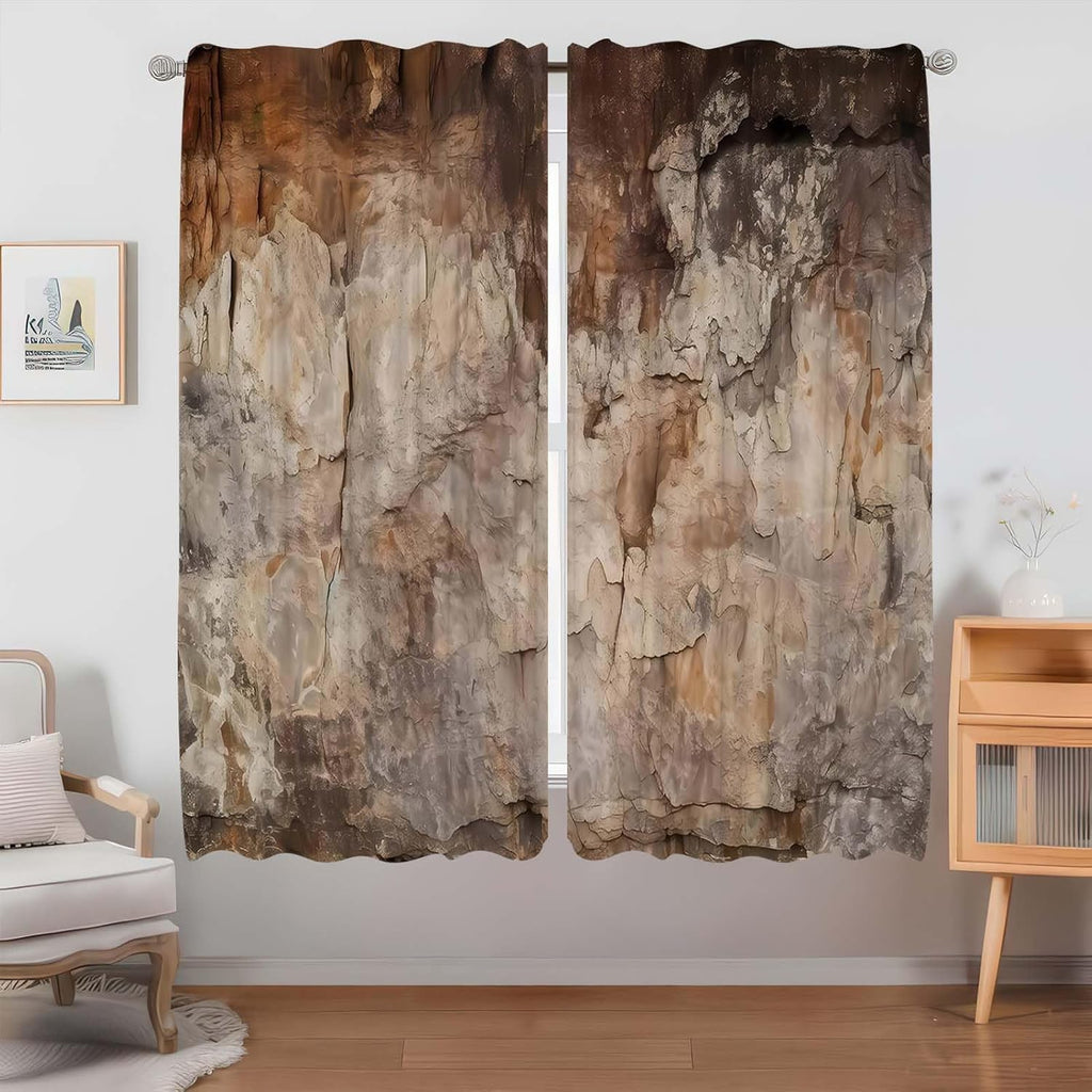 21x54Inch Rock Texture Curtains Nature Stone Pattern Design Semi Sheer Window Treatments Bedroom Living Room Rustic Cabin Home Decoration Voile Drapes 2 Panels Rod Pocket Polyester