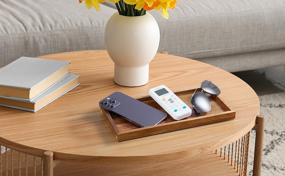 11.7" Bathroom Vanity Tray for Counter - Acacia Wood Decorative Tray for Toilet Tank Makeup Perfume Jewelry Catchall Coffee Table - Wooden Kitchen Countertop Organizer for Soap Dispenser