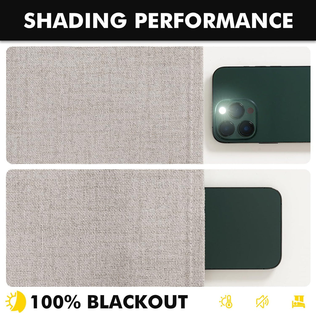 100% Blackout Linen Curtains for Bedroom, Ivory Solid Luxury Decor Thermal Insulation Room Darkening Drapes for Living Room Nursery Back Tab Rod Pocket 42 x 84 Inches, 2 Panels
