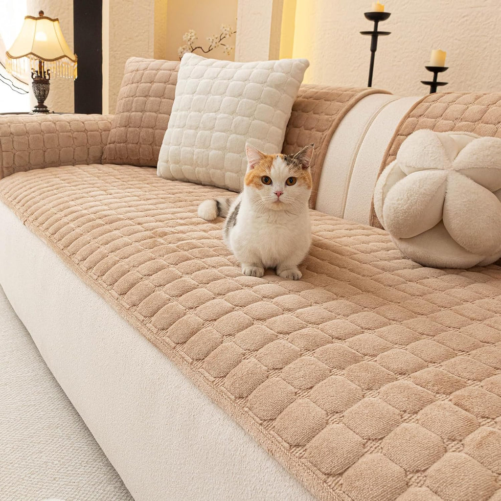 Couch Cover, Washable Sectional Sofa Cover, Anti Slip Sofa Slipcovers for 3 Cushion Couch Sofa L Shaped Recliner, Furniture Protector Covers for Pets Kids(Khaki, Only 1 PCS)