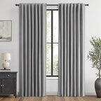 100% Blackout Linen Curtains for Bedroom, Ivory Solid Luxury Decor Thermal Insulation Room Darkening Drapes for Living Room Nursery Back Tab Rod Pocket 42 x 84 Inches, 2 Panels