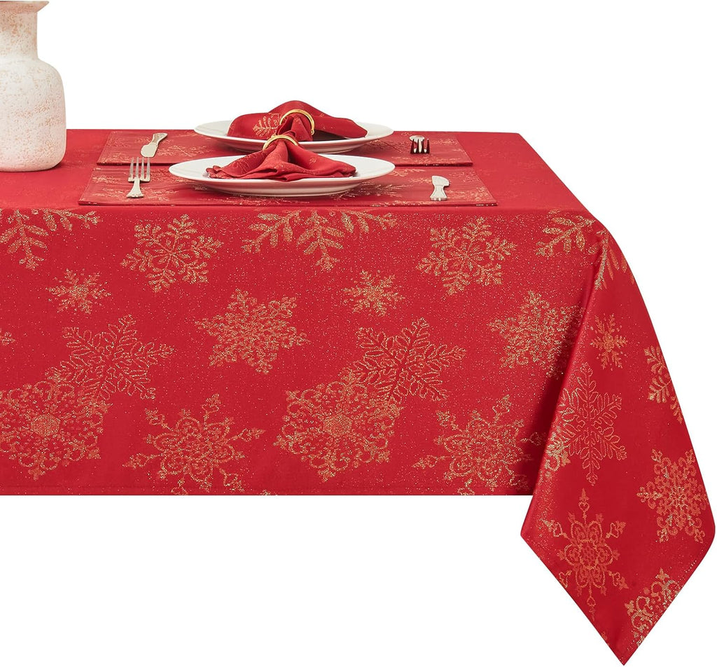 Rectangle Table Cloth Linen Farmhouse Stainproof Waterproof Washable Polyester Oblong Rectangular Fabric Table Cover for Kitchen Dining Dinner (Red, 52 X 70 Inch)