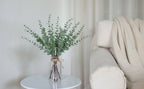 17.5" Artificial Eucalyptus Stems in Glass Vase with Faux Water,Fake Plant Eucalyptus Leaves White Seeds for Centerpiece Table Decorations Farmhouse Wedding Home Greenery Decor (Sage Green)