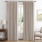 100% Blackout Linen Curtains for Bedroom, Ivory Solid Luxury Decor Thermal Insulation Room Darkening Drapes for Living Room Nursery Back Tab Rod Pocket 42 x 84 Inches, 2 Panels