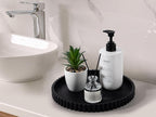Round Bathroom Tray Silicone Kitchen Counter Decor Vanity Organizer Decorative Coffee Table Tray for Perfume, Candle, Soap Dish, 9 Inch, Black