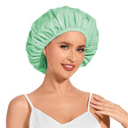 Shower Cap for Women Waterproof Reusable, Large Shower Cap Non-Slip with Elastic Band, Washable Bath Hair Hat for Long Hair, Braids (Pink)
