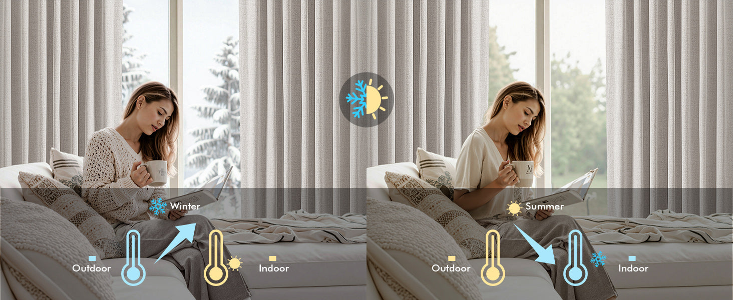 100% Blackout Linen Curtains for Bedroom, Ivory Solid Luxury Decor Thermal Insulation Room Darkening Drapes for Living Room Nursery Back Tab Rod Pocket 42 x 84 Inches, 2 Panels