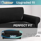 Couch Covers for 3 Cushion Couch Sofa Pet Friendly, 3 Seater Sofa Cover Washable Slipcovers Protector Furniture Covers for Dogs Spandex Jacquard Fabric Small Checks（Large，Black）