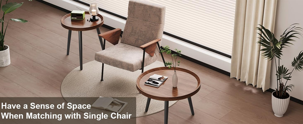 2 PCS Small Round Coffee Table Set, Mid Century Modern Coffee Tables for Living Room, Walnut Nesting Tables for Small Spaces, Easy Assembly Circle Wood Center Table,Black Nesting Coffee Table Set of 2
