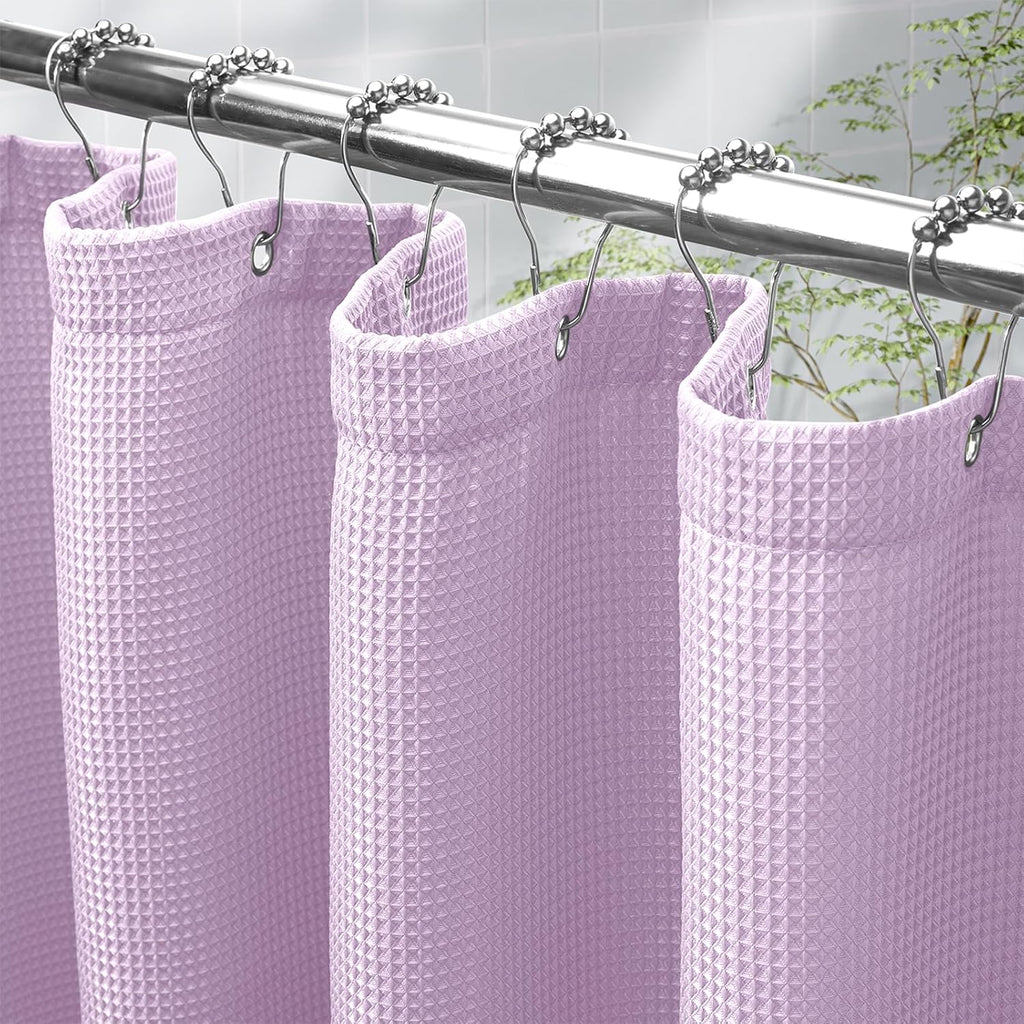 White Shower Curtain Fabric, Waffle Shower Curtains for Bathroom, Cloth Shower Curtain Heavy Duty, Thick Bathroom Shower Curtains Hotel Quality, Premium Polyester, 72x72 Inches