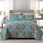Farmhouse Cotton Quilts Queen Size for Fall - Lightweight Patchwork Autumn Bedspread Set for Bed Coverlet - Highly-Woven Soft Reversible Bed Spread for All Seasons (Floral Orange) 3 Pieces