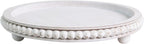 12in Round Wood Tray - White, Distressed, Farmhouse Rustic - Decorative Tray for Living Room, Coffee Table, Kitchen Table or Farmhouse Serving Tray