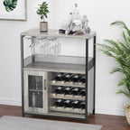 Wine Bar Rack Cabinet with LED Light, Adjustable Shelves Coffee Bar Cabinet with Mesh Door and Baffle Design, 36″ Tall Small Liquor Bar Cabinet for Home, Kitchen, Dinning Room, Rustic Brown