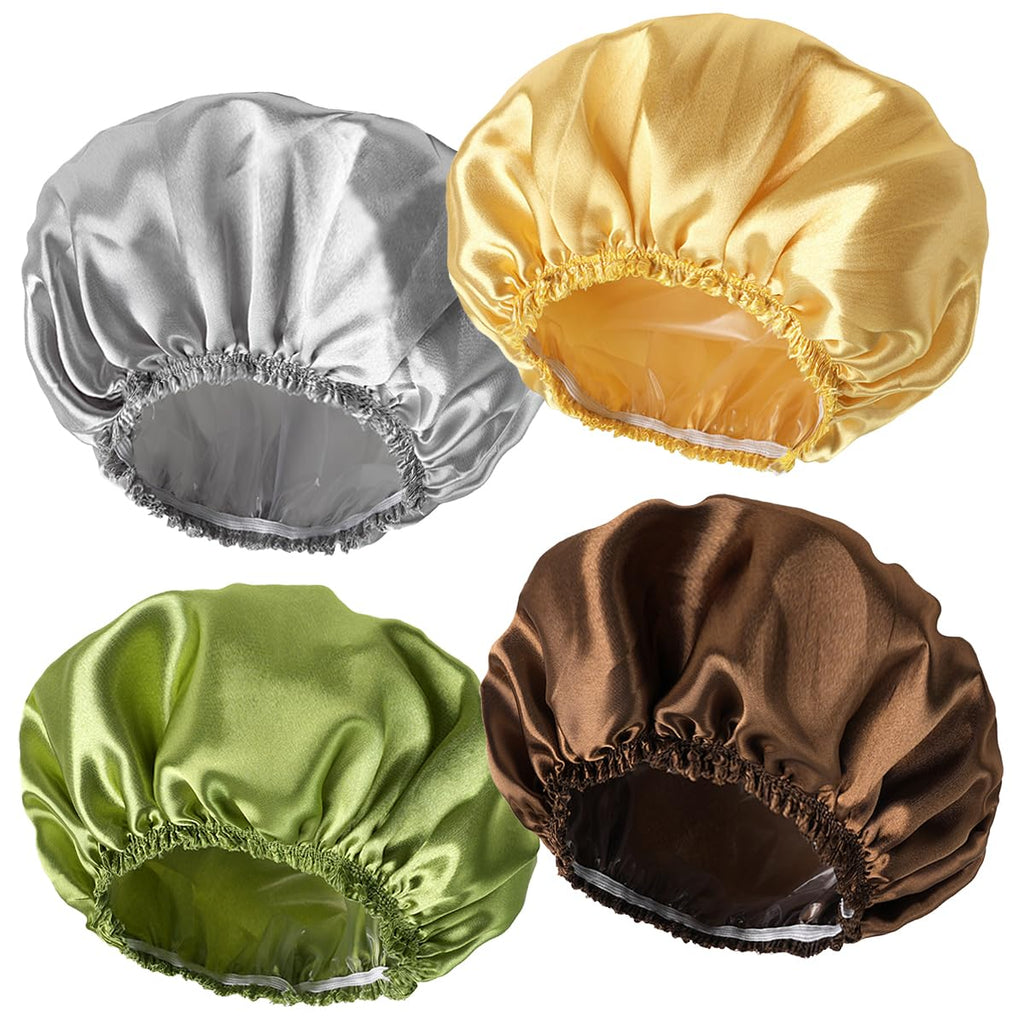 4 PCS Shower Caps for Women, Elastic and Reusable Bath Caps, Double Waterproof Layers Shower Cap, Bathing Shower Caps, Environmental Protection Hair Bath Hat - Printed Color