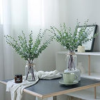 17.5" Artificial Eucalyptus Stems in Glass Vase with Faux Water,Fake Plant Eucalyptus Leaves White Seeds for Centerpiece Table Decorations Farmhouse Wedding Home Greenery Decor (Sage Green)
