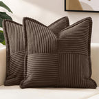 MIULEE Decorative Throw Pillow Covers for Couch Bed Livingroom 18x18 Inch Set of 2 Beige Boho Accent Throw Pllows Broadside Striped Patchwork Soft Corduroy Pillowcases