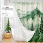 3 in 1 Shower Curtain Set, DarkGreen Misty Pine Forest Fabric Shower Curtain with PEVA Liner and Double Sided Hooks, Bathroom Curtain Waterproof 72x72