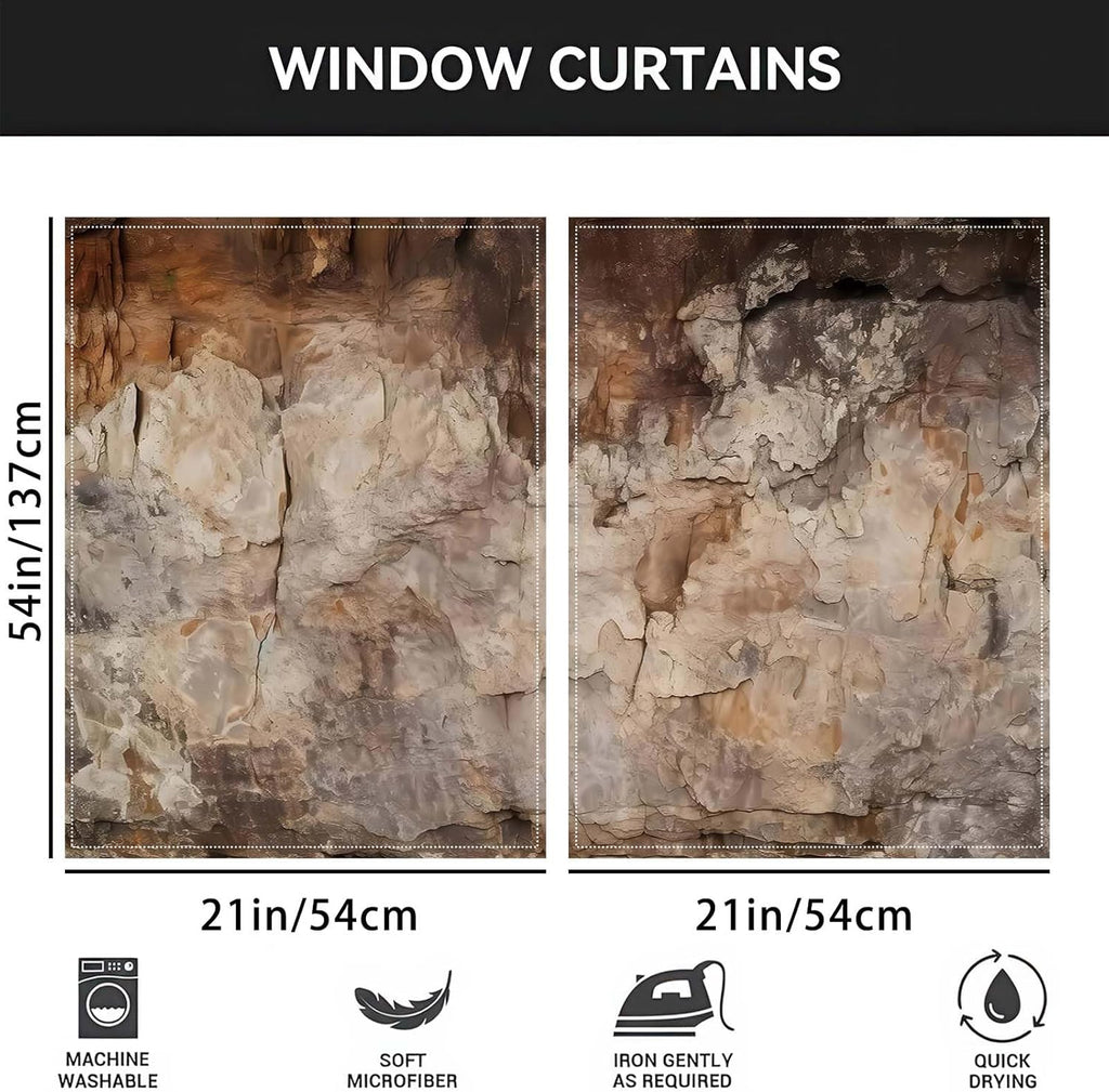 21x54Inch Rock Texture Curtains Nature Stone Pattern Design Semi Sheer Window Treatments Bedroom Living Room Rustic Cabin Home Decoration Voile Drapes 2 Panels Rod Pocket Polyester