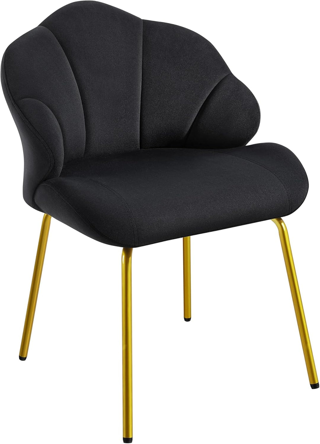 Vanity Chair, Velvet Accent Chair with Shell-Shaped Backrest, Modern Armchair with Gold Metal Legs for Dressing Room/Bedroom/Living Room, White